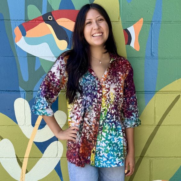 Batik Print 3/4 Sleeve Pleated Front Top