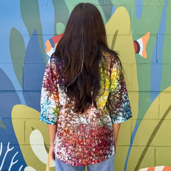 Batik Print 3/4 Sleeve Pleated Front Top