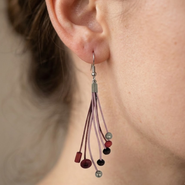 Wood Bead Leather Earrings
