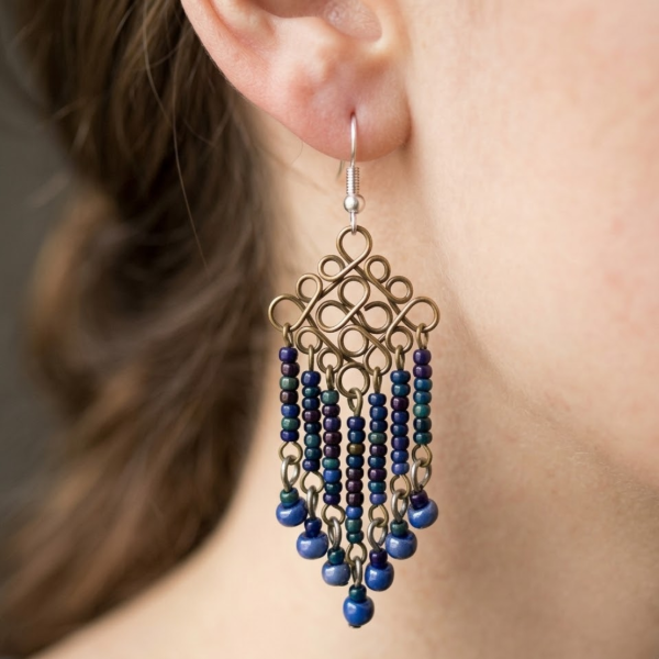 Wire Diamond Beaded Earrings