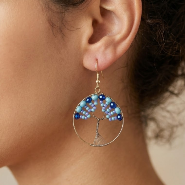 Tree of Life Beaded Hoop Earrings