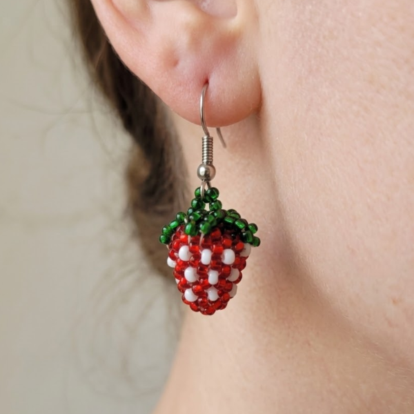 Tiny Strawberry Beaded Dangle Earrings