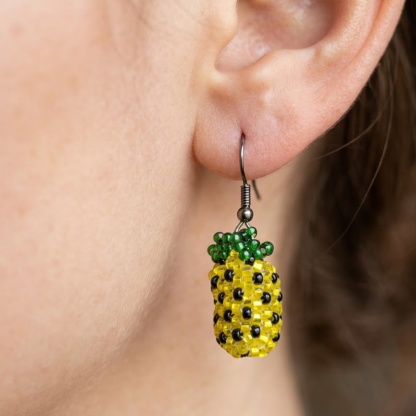 Tiny Pineapple Beaded Dangle Earrings