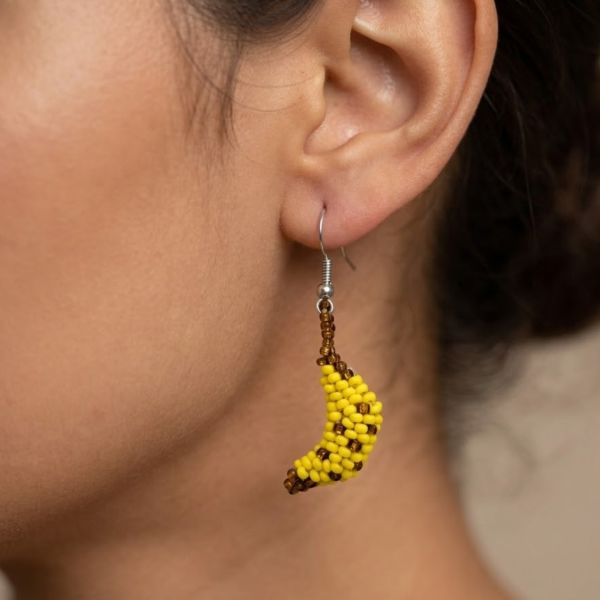 Tiny Banana Beaded Dangle Earrings