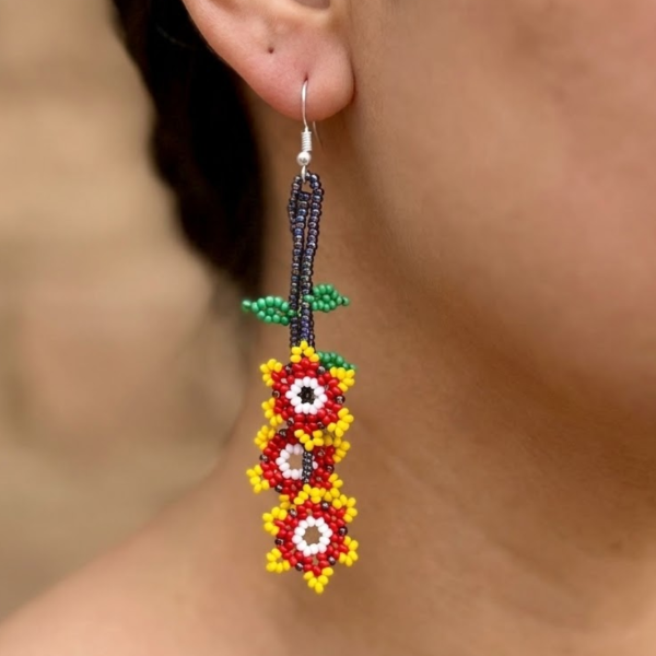 Three Flower Dangle Beaded Earrings