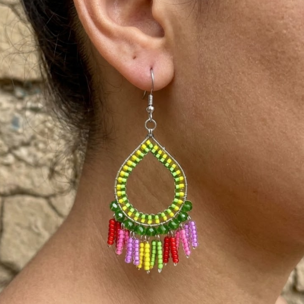 Teardrop Fringe Beaded Earrings