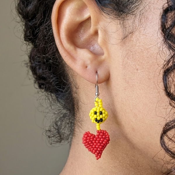 Smiley Face Heart Beaded Earrings