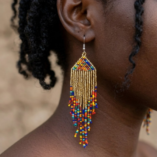 Rainbow Confetti Long Beaded Fringe Earrings