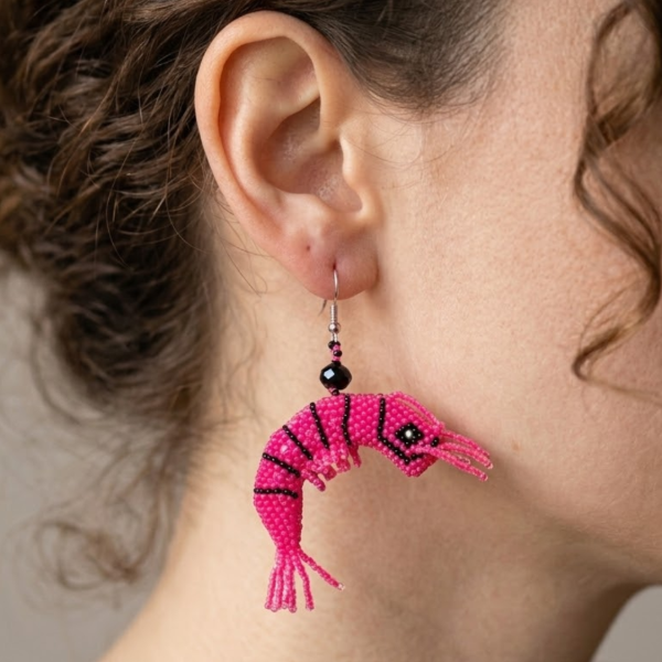 Pink Shrimp Beaded Earrings