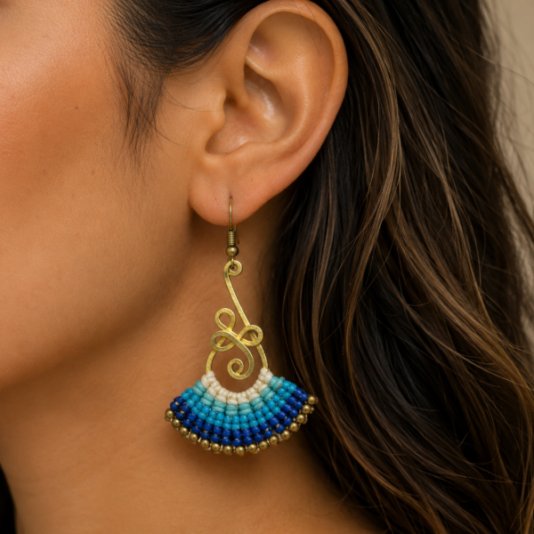 Multicolor Macrame Fan Earrings