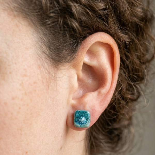 Fused Glass Stud Earrings - Ocean