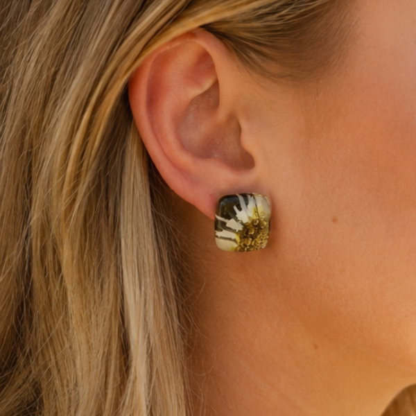 Fused Glass Stud Earrings - Earth