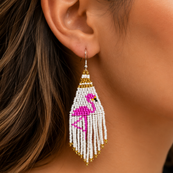 Flamingo Beaded Fringe Earrings