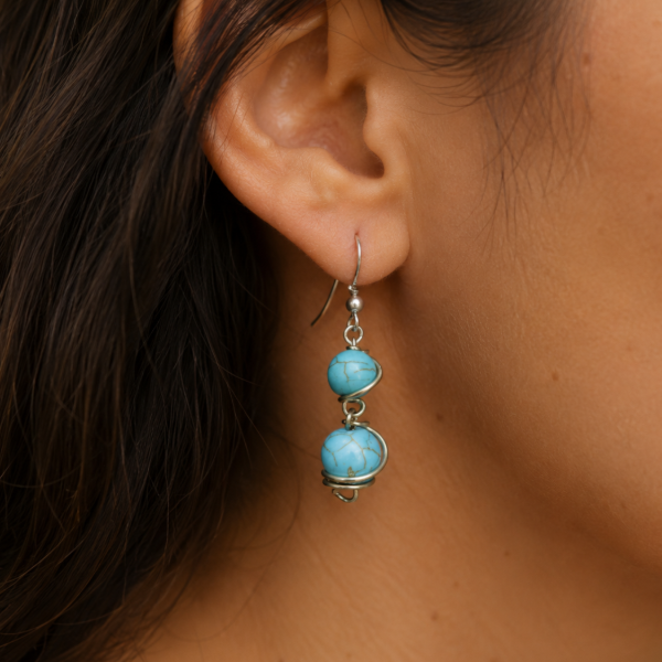 Double Turquoise Howlite Drop Earrings
