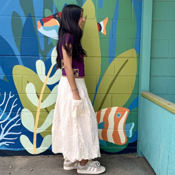 Cotton Bubble Hem Midi Skirt