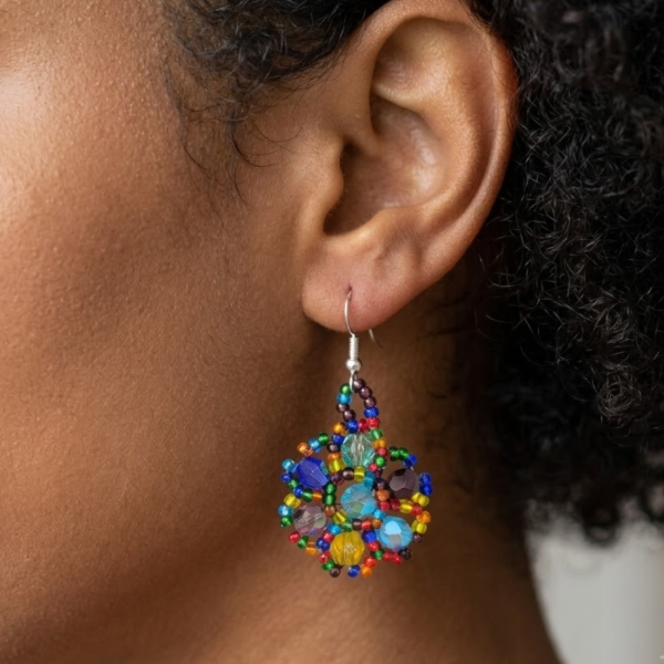 Crystal Flower Beaded Dangle Earrings
