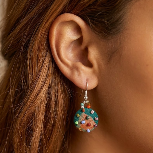 Batik Button Dangle Earrings
