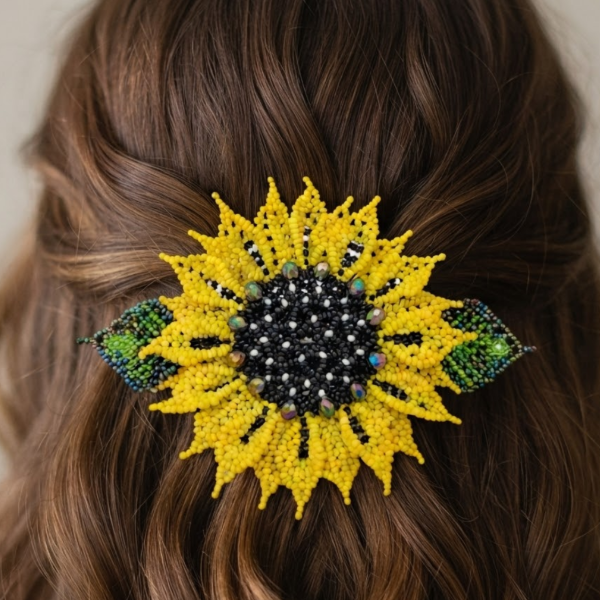 Jumbo Sunflower Beaded Barrette
