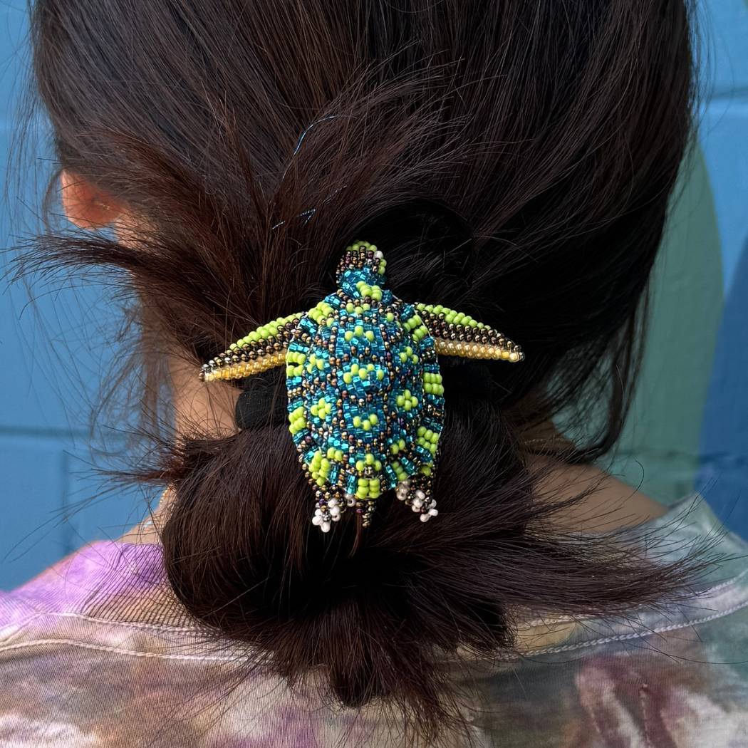 Turtle Beaded Hair Tie