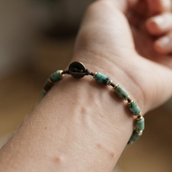 African Turquoise Brass and Stone Bracelet