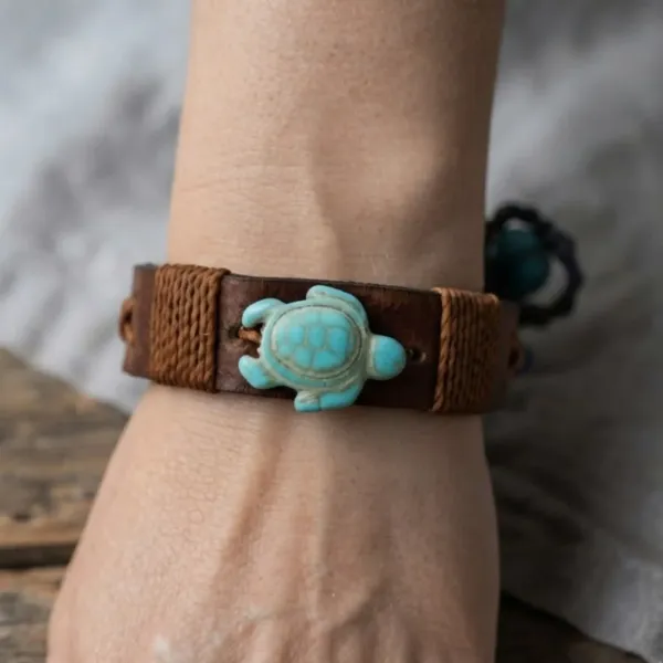 Sea Turtle Adjustable Leather Bracelet