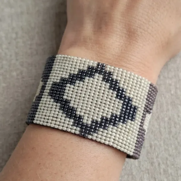 Three Diamond Czech Beaded Cuff Bracelet