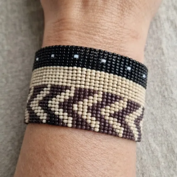 Three Stripe Czech Beaded Cuff Bracelet