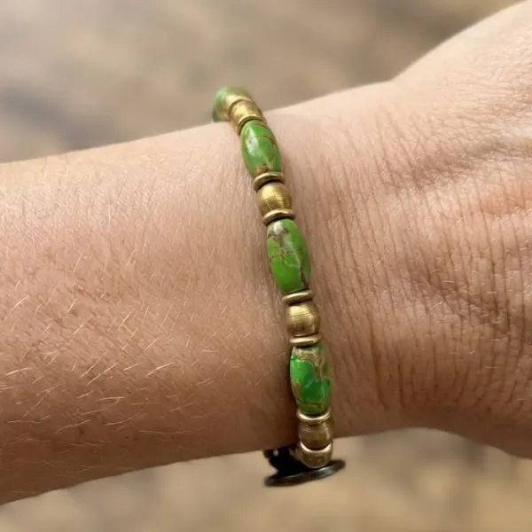Rice Turquoise Brass And Stone Bracelet