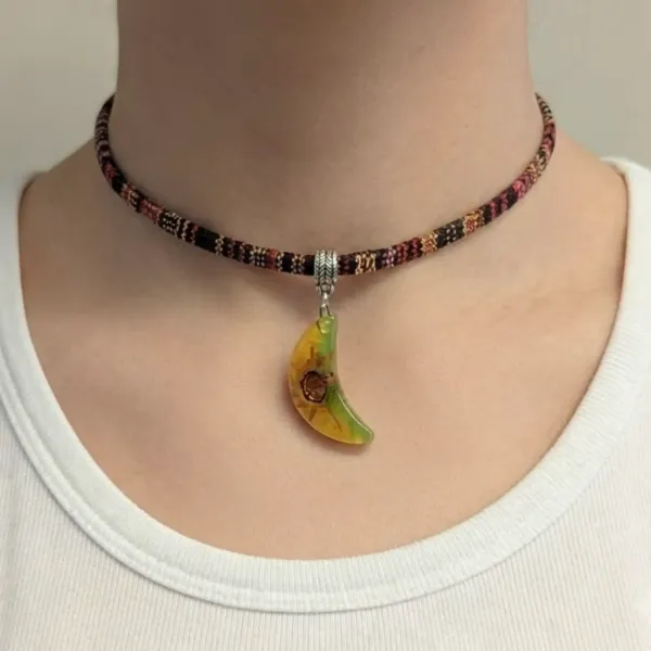 Crescent Moon Fused Glass Choker