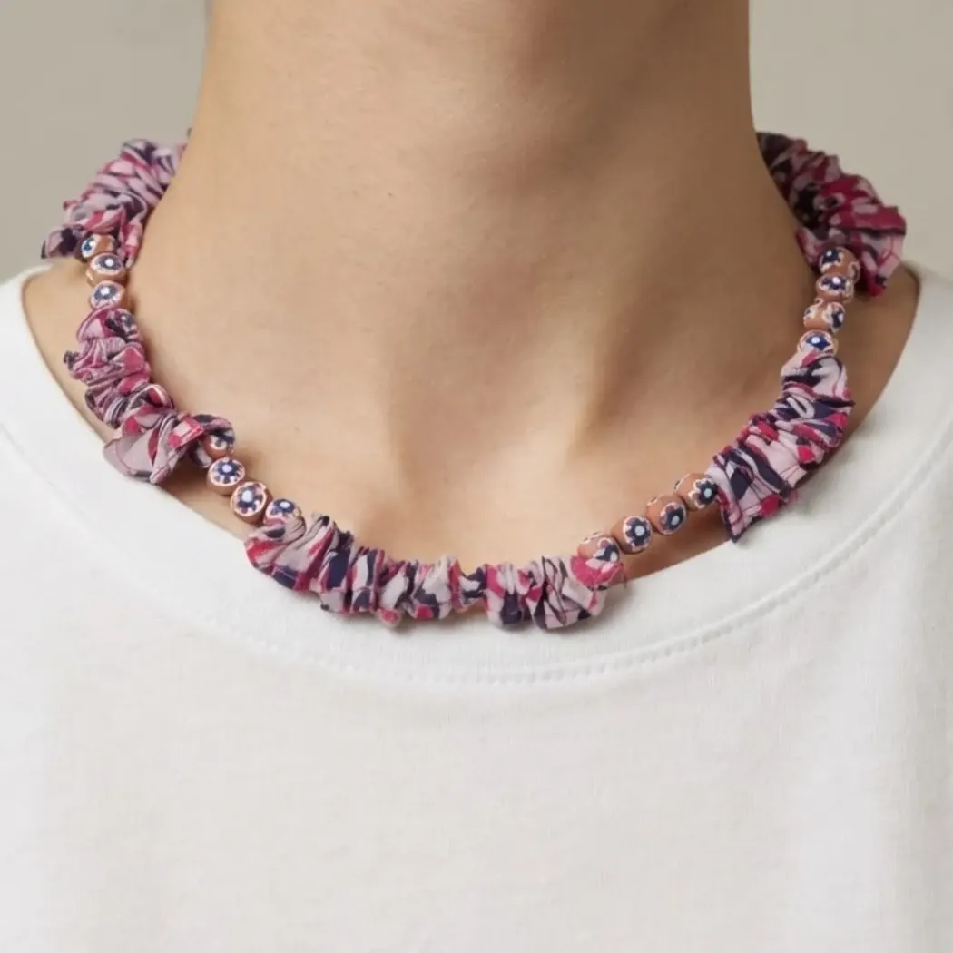 Scrunchie Batik Glass Bead Statement Necklace