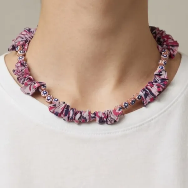 Scrunchie Batik Glass Bead Statement Necklace