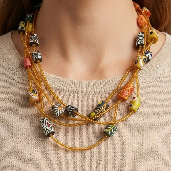 Mali Double Glass Bead Statement Necklace